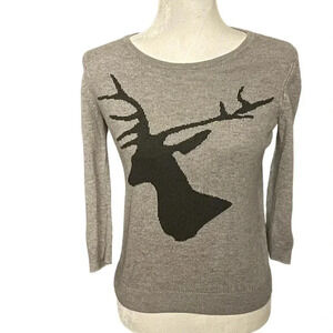 Ann Taylor Deer Sweater Gray Holiday Festive Size XS